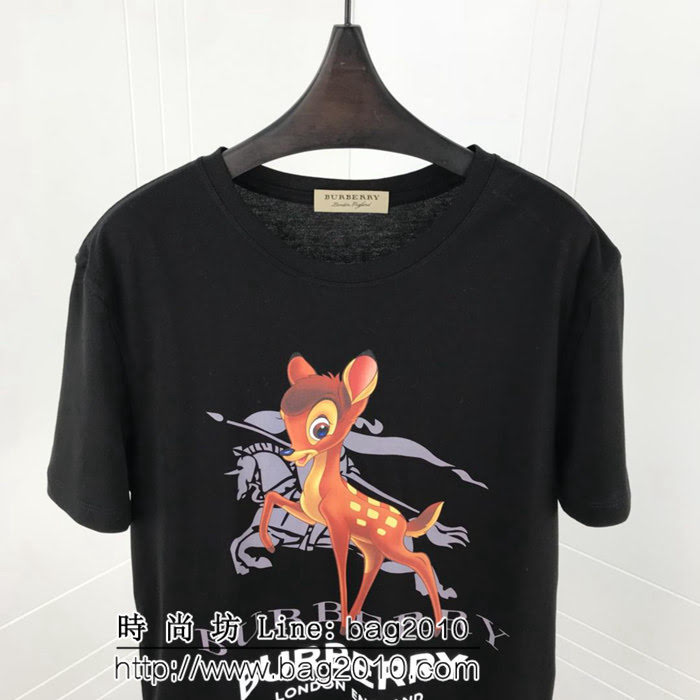 BURBERRY巴寶莉 19ss早春新款 騎士戰馬小鹿印花 純棉黑色短袖 男女同款 ydi1793